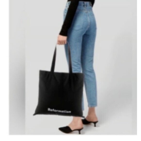 Reformation Canvas Tote Bag Black and White Shopping Bag 18''x15'' - Picture 9 of 10